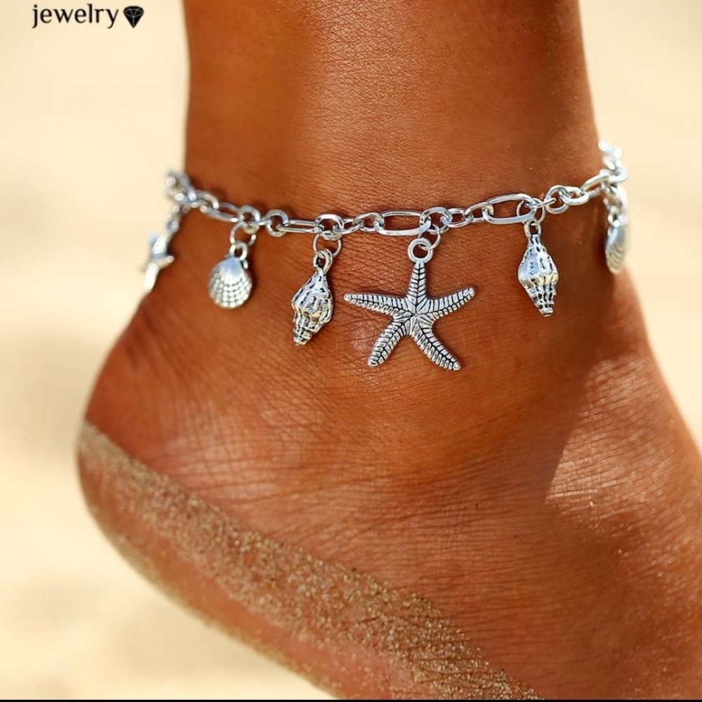 Seashell charms anklet, silvertone - Picture 2 of 6